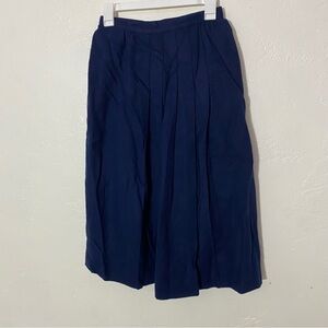 Navy Blue Pleated Midi Skirt Flight Attendant Uniform? Wool or Felt? Lined 25-26